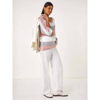 Roman Roman Pink Colour Block Slash Neck Jumper