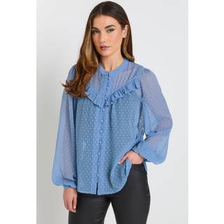 Lts Tall Blue Sheer Dobby Frill Blouse 20 Lts | Tall Women's Shirts & Blouses