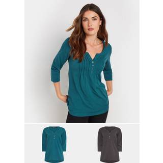 Lts Tall 2 Pack Charcoal Grey & Teal Blue Henley Tops 18 Lts | Tall Women's Basic Tops