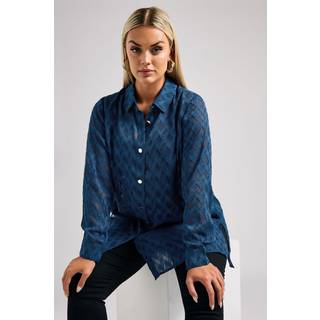 Yours Curve Yours Curve Blue London Textured Long Line Shirt
