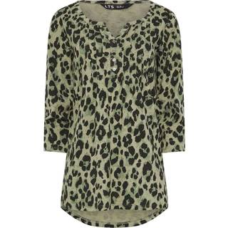 Lts Tall Khaki Green Leopard Print Henley Top 10 Lts | Tall Women's Day Tops