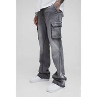 Mens Grey Tall Applique Gusset Cargo Flared Jeans