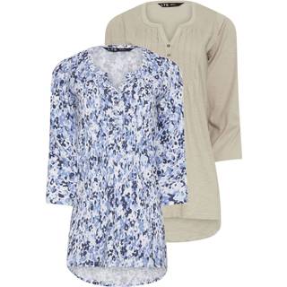 Lts Tall 2 Pack Beige Brown & Blue Henley Tops 14 Lts | Tall Women's Women's Multipack Tops & Vests