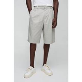 Mens Light Grey Relaxed Fit Fixed Waistband Pleat Detail Jorts
