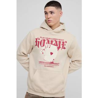 Mens Sand Regular Fit Gothic Cards Graphic Hoodie