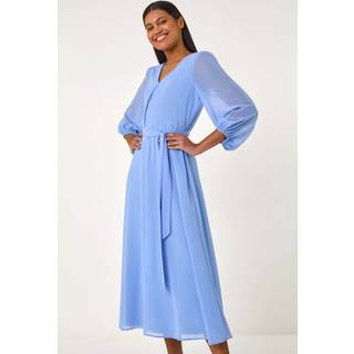 Roman Roman Blue Chiffon V-Neck Midi Dress