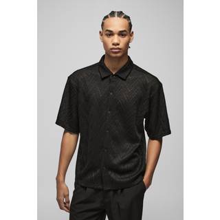 Mens Black Oversized Open Stitch Zig Zag Shirt