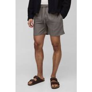 Mens Mocha Half & Half Waistband Relaxed Fit Linen Blend Shorts