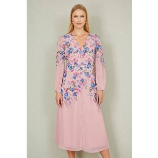 Yumi Blomster Placering Button Down Midi Kjole Med LangærmetEU 38 (UK 10)