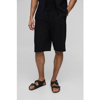 Mens Black Pleated Elasticated Waist Jorts