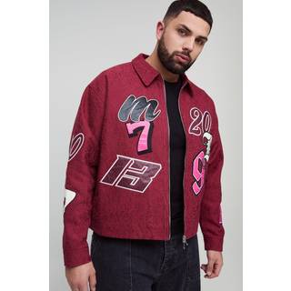 Mens Burgundy Plus Boxy Oversized Lace All Over Applique Harrington Jacket
