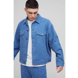 Mens Blue Regular Textured Denim Jacket