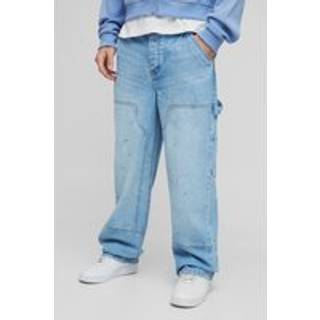 Mens Light Blue Relaxed Rigid Paint Splatter Carpenter Denim Jeans