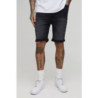 Mens Washed Black Tall Skinny Stretch Ripped Denim Shorts