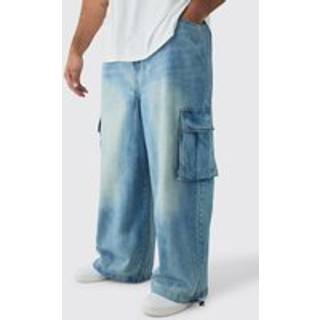 Mens Antique Blue Plus Denim Cargo Parachute Jeans