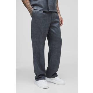 Mens Charcoal Tall Faux Suede Tailored Belted Pleat Trousers