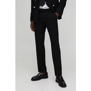 Mens Black Slim Fit Flare Fixed Waistband Suit Trousers