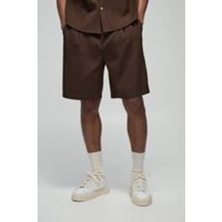 Mens Chocolate Oversized Technical Pleated Half Fixed Waistband Short