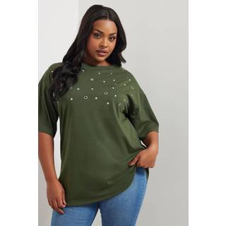 Yours Curve Yours Curve Green 100% Cotton Eyelet Yolk Relaxed Shoulder Top