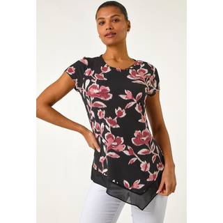 Roman Roman Pink Abstract Print Chiffon Hem Tunics Top
