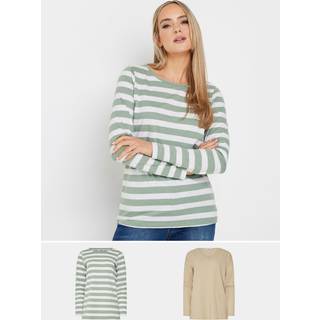Lts Tall 2 Pack Beige Brown & Sage Green Long Sleeve Tshirts 18 Lts | Tall Women's Women's Multipack Tops & Vests