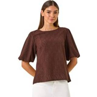 Roman Roman Brown Broderie Puff Sleeve Top
