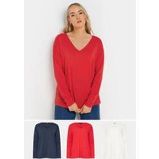 Lts Tall 3 Pack Red, Navy Blue & White Vneck Tshirts 18 Lts | Tall Women's Women's Multipack Tops & Vests
