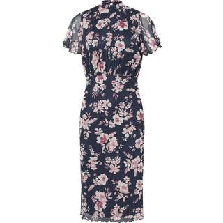 PixieGirl Petite PixieGirl Petite Blue Floral Print Mesh Wrap Midi Dress