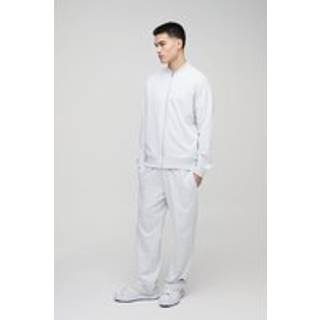 Mens Grey Marl 260GSM Loopback Basic Regular Fit Bomber Jacket and Straight Leg Jogger Set