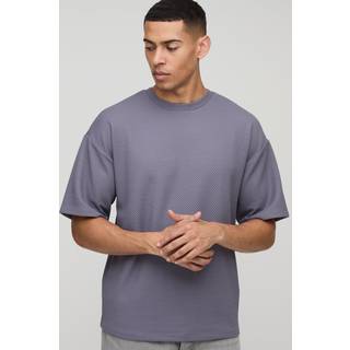 Mens Grey Regular Fit Textured Drop Shoulder T-Shirt