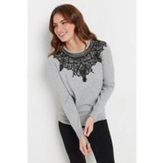 M & Co M & Co Grey Lace Trim Long Sleeve Jumper