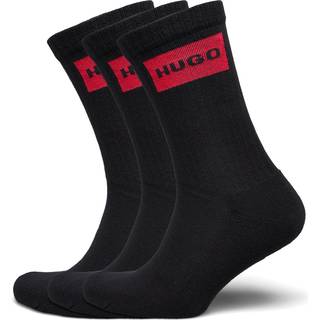 HUGO HUGO Black Ribbed Stretch Cotton Socks 3 Pack