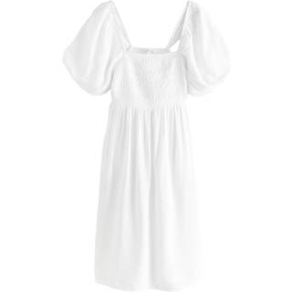 Next White Puff Sleeve Off Shoulder Midi Dress - 14 P