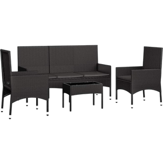 Loungesæt Til Haven 4 Dele Med Hynder Polyrattan - Sort