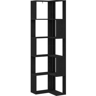 Hjørnebogreol 5-lag Sort Eg 50x50x179 cm Konstrueret Træ