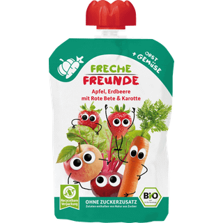 Freche Freunde Økologisk babymos med æble, jordbær, rødbede og gulerod 95.60 DKK/1 kg (6 x 100.0g)