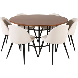 Copenhagen spisebordssæt spisebord brun og 6 Velvet stole fløjl beige, sort.