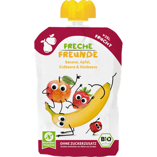 Freche Freunde Økologisk babymos banan, æble, jordbær og hindbær 119.50 DKK/1 kg (6 x 100.0g)