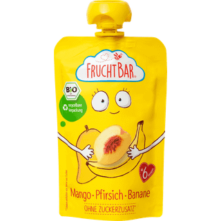 FruchtBar Økologisk frugtpuré med mango, fersken og banan 109.50 DKK/1 kg (8 x 100.0g)
