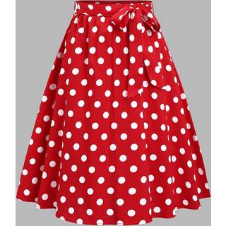 TEMU Polka Dot Printed Belted Flared Skirt