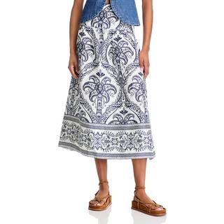 Farm Rio Tropical Cameo printed linen midi skirt - blue - M