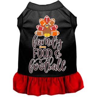 Family Food and Football Screen Print Dog Dress Black With Red XL
