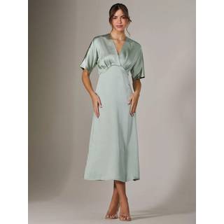 Jolie Moi Jolie Moi Green Satin A-Line Midaxi Dress