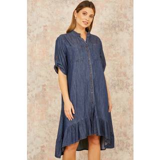Yumi Yumi Relaxed Fit Chambray Denim Dip Hem Skjortekjole