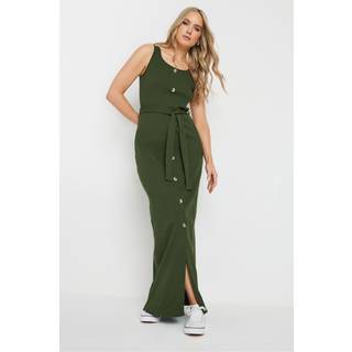 Lts Tall Khaki Green Ribbed Button Through Maxi Dress 12 Lts | Tall Women's Maxi Dresses