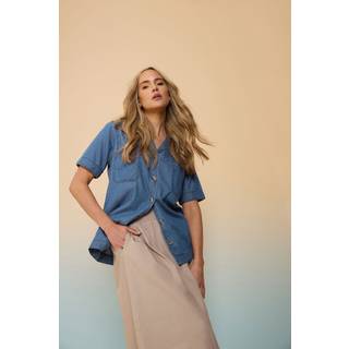 Lts Tall Blue Denim Pocket Collar Shirt 24 Lts | Tall Women's Shirts & Blouses