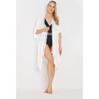 Lts Tall Ivory White Woven Tassel Trim Kaftan One Size Lts | Tall Women's Beach Cover Ups