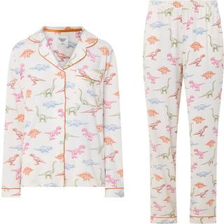 Chelsea Peers Chelsea Peers White Trouser Pyjamas Dinosaur Print Long Pyjama Set