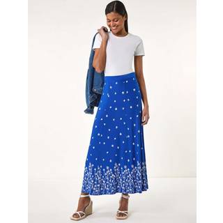 Roman Roman Royal Blue Floral Border Print Stretch Skirt