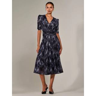 Jolie Moi Jolie Moi Grey Ruched Sleeve Mesh Maxi Dress